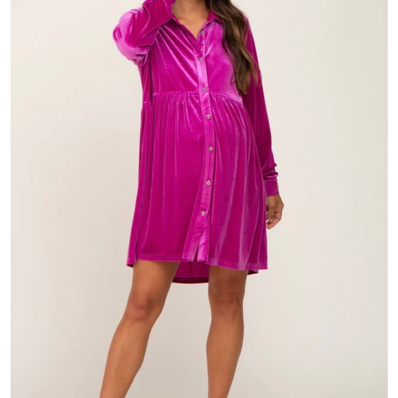 MAGENTA Velvet Button Down Dress - Picture 3 of 7